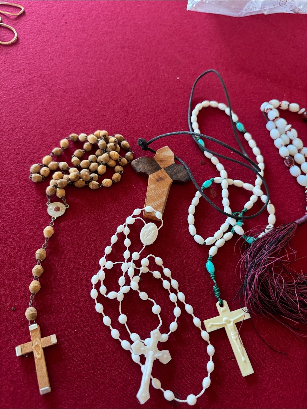 Wood and White Bead Cross Necklace - Fashionable Women’s Jewelry